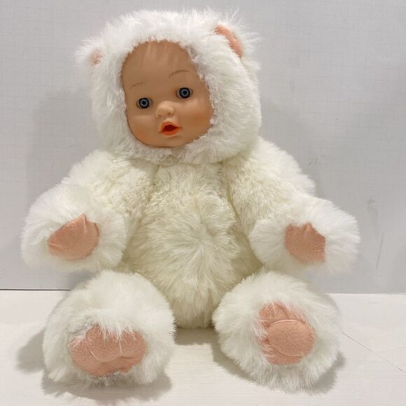 Green Trading Co. Vintage Jointed Bear Doll White With Pink